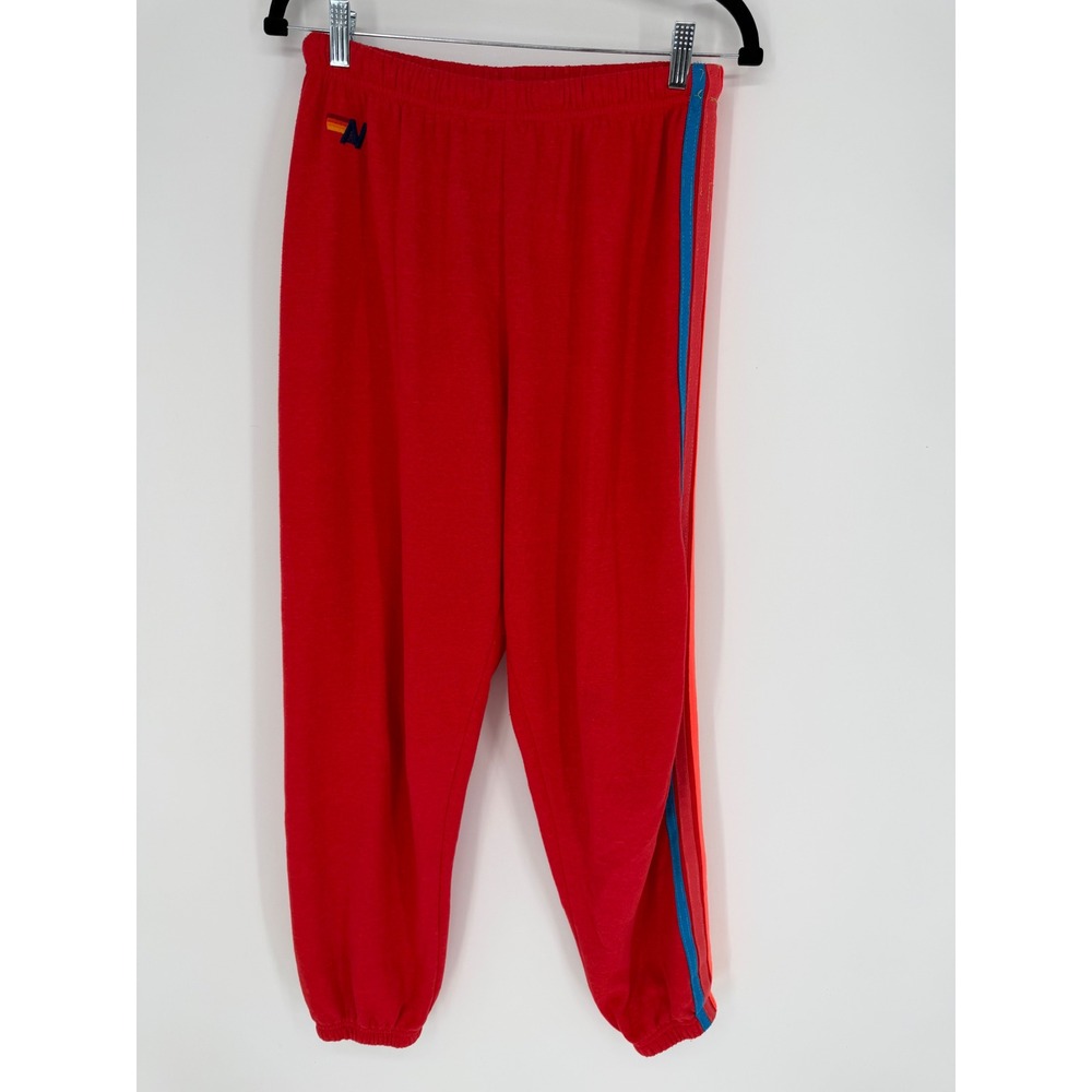AVIATOR NATION RED 5-STRIPE SWEATPANTS RETRO 70S RAINBOW STRIPE JOGGERS TRACK L